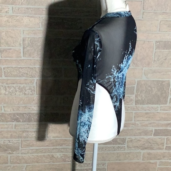 Kimcine Curve - Sz S - high leg sexy bodysuit mesh with electric blue pattern - Picture 3 of 9